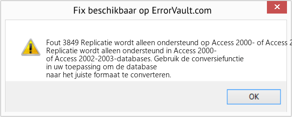 Download Fout <?php echo $nummer; ?> (Replicatie wordt alleen ondersteund op Access 2000- of Access 2002-2003-databases) Reparatie Tool Fix Replicatie wordt alleen ondersteund op Access 2000- of Access 2002-2003-databases (Fout Fout 3849)