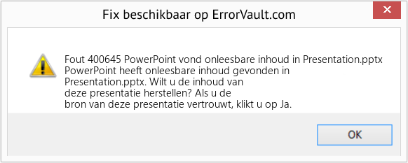 Download Fout <?php echo $nummer; ?> (PowerPoint vond onleesbare inhoud in Presentation.pptx) Reparatie Tool Fix PowerPoint vond onleesbare inhoud in Presentation.pptx (Fout Fout 400645)