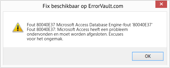 Download Fout <?php echo $nummer; ?> (Microsoft Access Database Engine-fout '80040E37') Reparatie Tool Fix Microsoft Access Database Engine-fout '80040E37' (Fout Fout 80040E37)