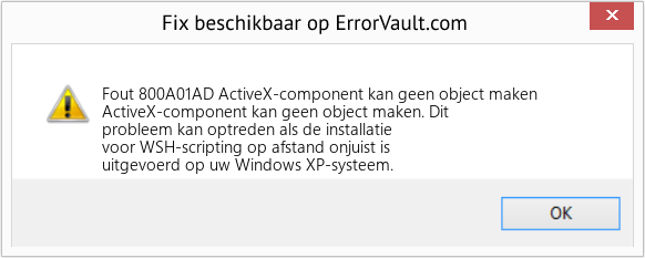 Fix ActiveX-component kan geen object maken (Fout Fout 800A01AD)