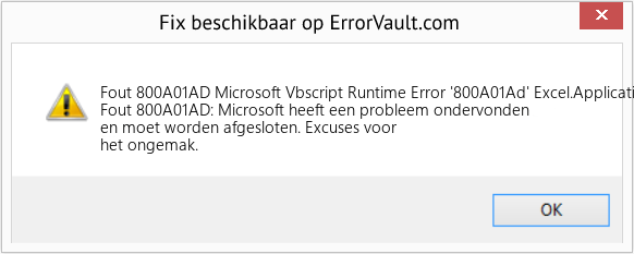 Fix Microsoft Vbscript Runtime Error '800A01Ad' Excel.Application (Fout Fout 800A01AD)