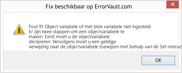 Fix Object variabele of met blok variabele niet ingesteld (Fout Fout 91)