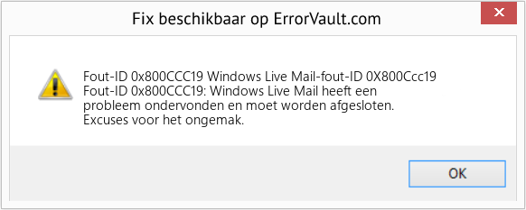 Download Fout <?php echo $nummer; ?> (Windows Live Mail-fout-ID 0X800Ccc19) Reparatie Tool Fix Windows Live Mail-fout-ID 0X800Ccc19 (Fout Fout-ID 0x800CCC19)