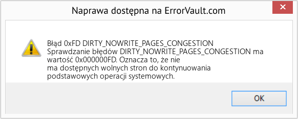 Napraw DIRTY_NOWRITE_PAGES_CONGESTION (Error Błąd 0xFD)