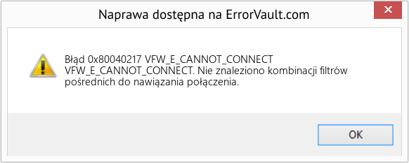 Pobierz Błąd <?php echo $number; ?> (VFW_E_CANNOT_CONNECT) Narzędzie naprawcze Fix VFW_E_CANNOT_CONNECT (Error Błąd 0x80040217)
