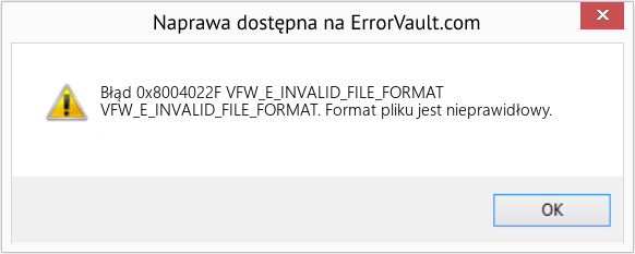 Pobierz Błąd <?php echo $number; ?> (VFW_E_INVALID_FILE_FORMAT) Narzędzie naprawcze Fix VFW_E_INVALID_FILE_FORMAT (Error Błąd 0x8004022F)