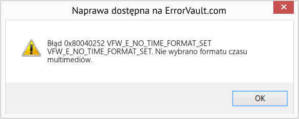 Pobierz Błąd <?php echo $number; ?> (VFW_E_NO_TIME_FORMAT_SET) Narzędzie naprawcze Fix VFW_E_NO_TIME_FORMAT_SET (Error Błąd 0x80040252)