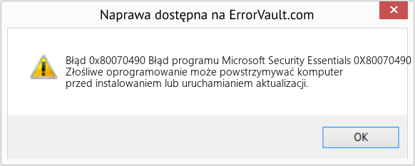 Fix Błąd programu Microsoft Security Essentials 0X80070490 (Error Błąd 0x80070490)