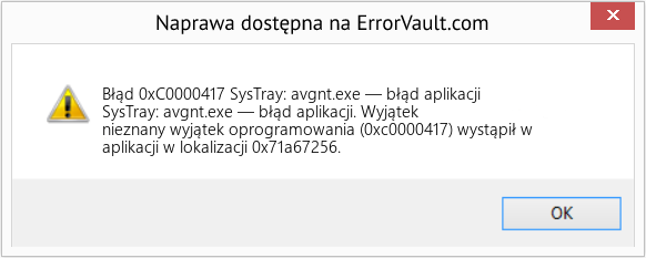 Fix SysTray: avgnt.exe — błąd aplikacji (Error Błąd 0xC0000417)