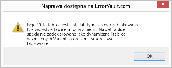 Fix Ta tablica jest stała lub tymczasowo zablokowana (Error Błąd 10)