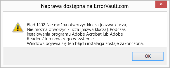 Fix Nie można otworzyć klucza [nazwa klucza] (Error Błąd 1402)