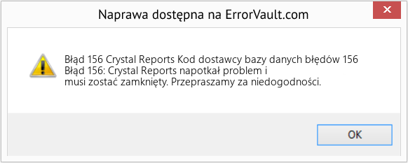 Pobierz Błąd <?php echo $number; ?> (Crystal Reports Kod dostawcy bazy danych błędów 156) Narzędzie naprawcze Fix Crystal Reports Kod dostawcy bazy danych błędów 156 (Error Błąd 156)