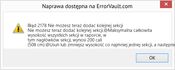 Pobierz Błąd <?php echo $number; ?> (Nie możesz teraz dodać kolejnej sekcji) Narzędzie naprawcze Fix Nie możesz teraz dodać kolejnej sekcji (Error Błąd 2178)