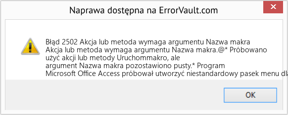 Fix Akcja lub metoda wymaga argumentu Nazwa makra (Error Błąd 2502)