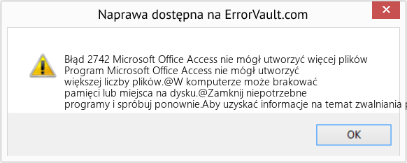 Pobierz Błąd <?php echo $number; ?> (Microsoft Office Access nie mógł utworzyć więcej plików) Narzędzie naprawcze Fix Microsoft Office Access nie mógł utworzyć więcej plików (Error Błąd 2742)