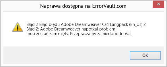 Pobierz Błąd <?php echo $number; ?> (Błąd błędu Adobe Dreamweaver Cs4 Langpack (En_Us) 2) Narzędzie naprawcze Fix Błąd błędu Adobe Dreamweaver Cs4 Langpack (En_Us) 2 (Error Błąd 2)