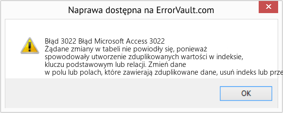 Fix Błąd Microsoft Access 3022 (Error Błąd 3022)