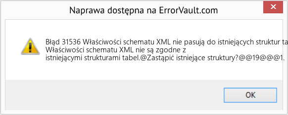 Fix Właściwości schematu XML nie pasują do istniejących struktur tabel (Error Błąd 31536)