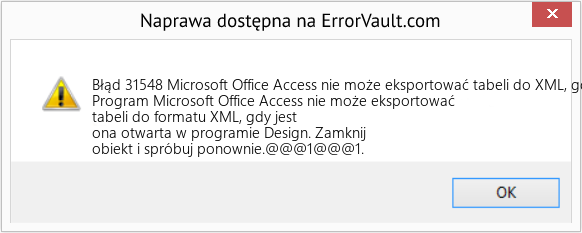 Pobierz Błąd <?php echo $number; ?> (Microsoft Office Access nie może eksportować tabeli do XML, gdy jest ona otwarta w programie Design) Narzędzie naprawcze Fix Microsoft Office Access nie może eksportować tabeli do XML, gdy jest ona otwarta w programie Design (Error Błąd 31548)