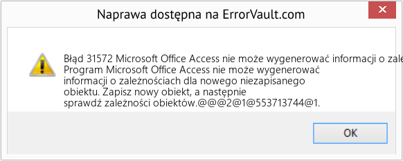 Pobierz Błąd <?php echo $number; ?> (Microsoft Office Access nie może wygenerować informacji o zależnościach dla nowego niezapisanego obiektu) Narzędzie naprawcze Fix Microsoft Office Access nie może wygenerować informacji o zależnościach dla nowego niezapisanego obiektu (Error Błąd 31572)