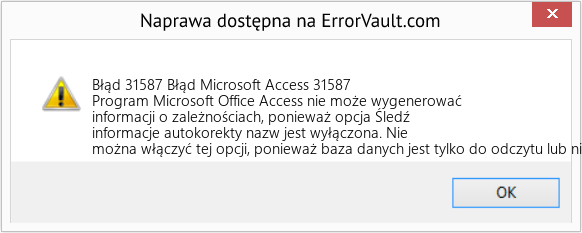 Pobierz Błąd <?php echo $number; ?> (Błąd Microsoft Access 31587) Narzędzie naprawcze Fix Błąd Microsoft Access 31587 (Error Błąd 31587)
