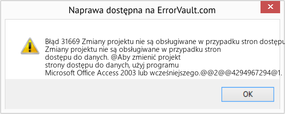 Pobierz Błąd <?php echo $number; ?> (Zmiany projektu nie są obsługiwane w przypadku stron dostępu do danych) Narzędzie naprawcze Fix Zmiany projektu nie są obsługiwane w przypadku stron dostępu do danych (Error Błąd 31669)