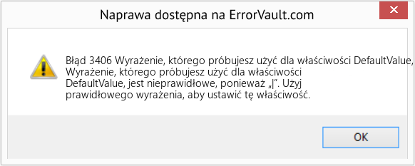 Pobierz Błąd <?php echo $number; ?> (Wyrażenie, którego próbujesz użyć dla właściwości DefaultValue, jest nieprawidłowe, ponieważ „|”) Narzędzie naprawcze Fix Wyrażenie, którego próbujesz użyć dla właściwości DefaultValue, jest nieprawidłowe, ponieważ „|” (Error Błąd 3406)