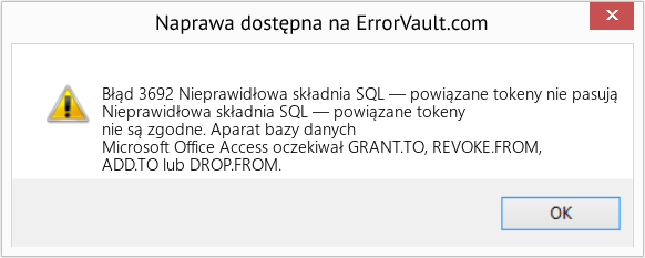 Fix Nieprawidłowa składnia SQL — powiązane tokeny nie pasują (Error Błąd 3692)