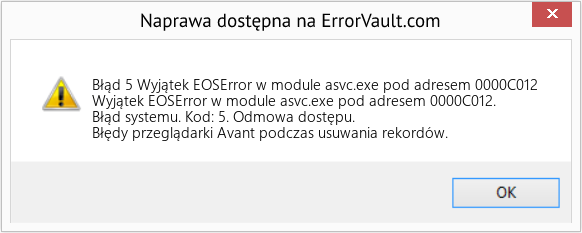 Fix Wyjątek EOSError w module asvc.exe pod adresem 0000C012 (Error Błąd 5)