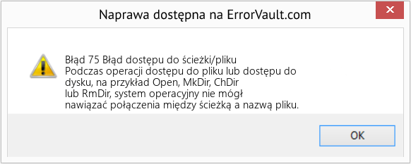Pobierz Błąd <?php echo $number; ?> (Błąd dostępu do ścieżki/pliku) Narzędzie naprawcze Fix Błąd dostępu do ścieżki/pliku (Error Błąd 75)
