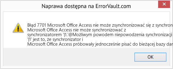 Pobierz Błąd <?php echo $number; ?> (Microsoft Office Access nie może zsynchronizować się z synchronizatorem „|1) Narzędzie naprawcze Fix Microsoft Office Access nie może zsynchronizować się z synchronizatorem „|1 (Error Błąd 7701)