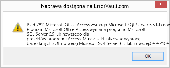 Pobierz Błąd <?php echo $number; ?> (Microsoft Office Access wymaga Microsoft SQL Server 6.5 lub nowszego dla projektów Access) Narzędzie naprawcze Fix Microsoft Office Access wymaga Microsoft SQL Server 6.5 lub nowszego dla projektów Access (Error Błąd 7811)