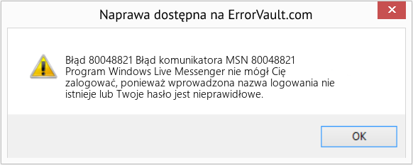 Fix Błąd komunikatora MSN 80048821 (Error Błąd 80048821)