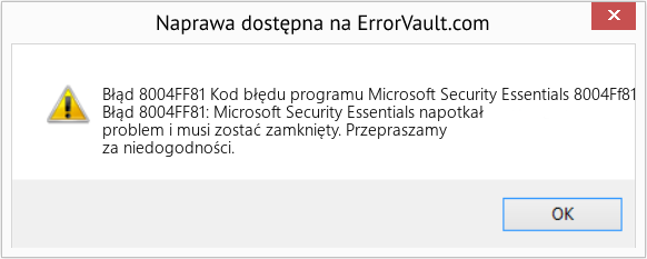 Pobierz Błąd <?php echo $number; ?> (Kod błędu programu Microsoft Security Essentials 8004Ff81) Narzędzie naprawcze Fix Kod błędu programu Microsoft Security Essentials 8004Ff81 (Error Błąd 8004FF81)