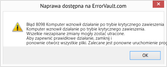 Fix Komputer wznowił działanie po trybie krytycznego zawieszenia (Error Błąd 8098)
