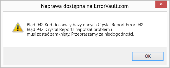Fix Kod dostawcy bazy danych Crystal Report Error 942 (Error Błąd 942)