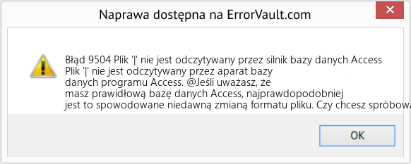 Pobierz Błąd <?php echo $number; ?> (Plik '|' nie jest odczytywany przez silnik bazy danych Access) Narzędzie naprawcze Fix Plik '|' nie jest odczytywany przez silnik bazy danych Access (Error Błąd 9504)