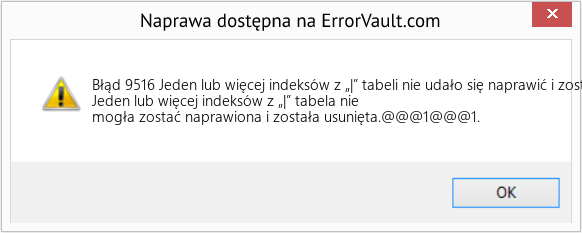 Fix Jeden lub więcej indeksów z „|” tabeli nie udało się naprawić i zostały usunięte (Error Błąd 9516)