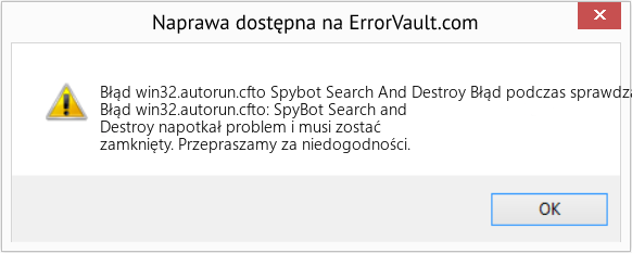 Pobierz Błąd <?php echo $number; ?> (Spybot Search And Destroy Błąd podczas sprawdzania Win32.Autorun.Cfto) Narzędzie naprawcze Fix Spybot Search And Destroy Błąd podczas sprawdzania Win32.Autorun.Cfto (Error Błąd win32.autorun.cfto)
