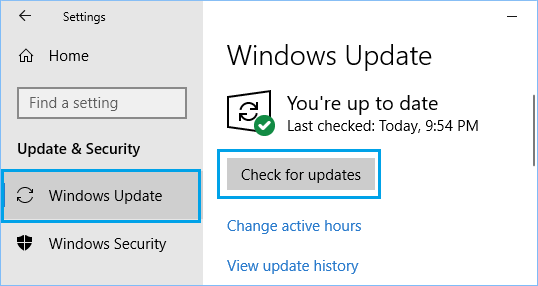 Click on Update & Security.
Click on Check for updates and install any available updates.