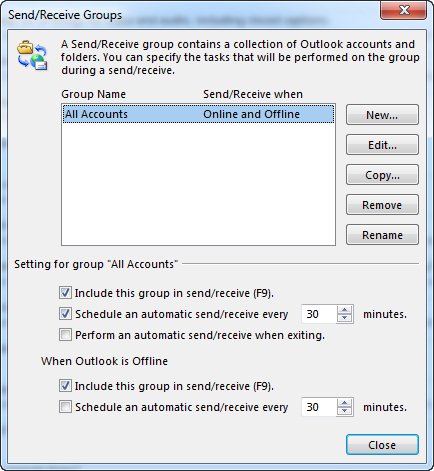 In the Mail Setup - Outlook window, click on "Email Accounts".
Select the email account that is associated with the offline folders.