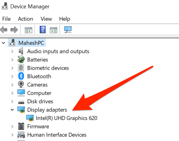 Open Device Manager by pressing Win+X and selecting it from the menu.
Expand the Display Adapters category and right-click on your graphics card driver.