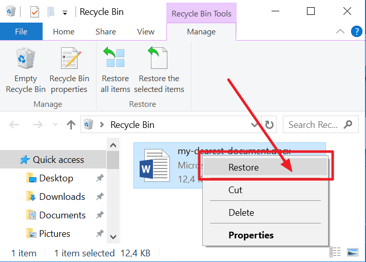 Open the Recycle Bin by double-clicking on its icon located on the desktop.
Once the Recycle Bin window opens, look for the recovered Word documents that may have been accidentally deleted or unsaved.