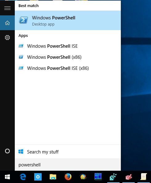 Open the Start menu and type "Powershell" into the search bar.
Right-click on "Windows PowerShell" in the search results.