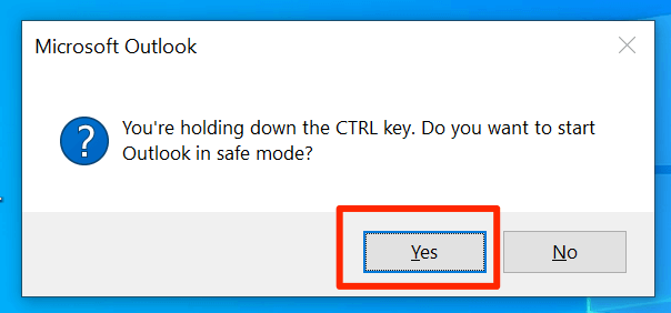 Press the Windows key + R on your keyboard to open the Run box.
Type "outlook.exe /safe" (without the quotes) in the Run box.