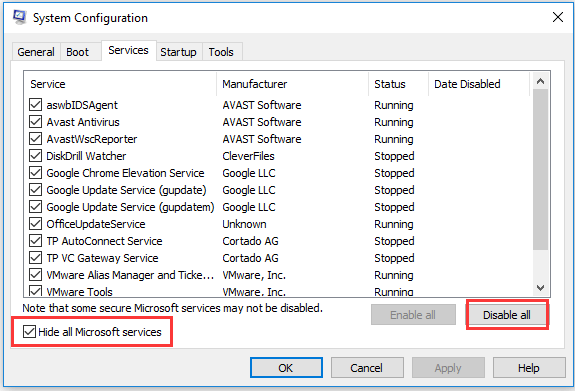 Select the unnecessary programs and click on Disable.
Restart your computer for the changes to take effect.