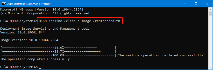Type "DISM /Online /Cleanup-Image /RestoreHealth" into the PowerShell window.
Press the Enter key to execute the DISM command and repair any remaining system file issues.