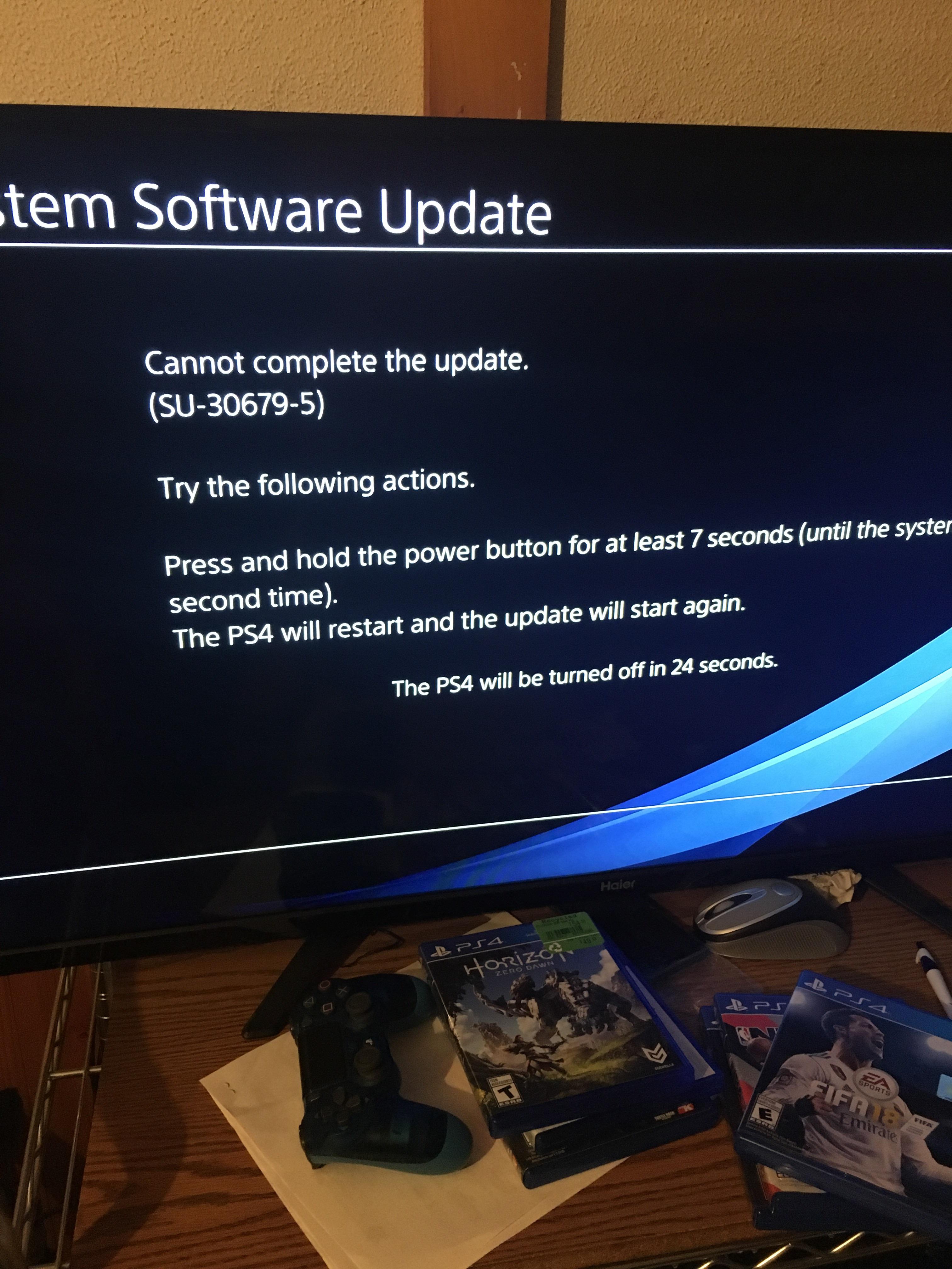 Wait for the update to download and install.
Restart the PS4 after the update is complete.