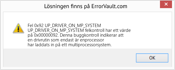 Fix UP_DRIVER_ON_MP_SYSTEM (Error Fel 0x92)