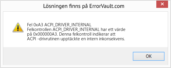 Fix ACPI_DRIVER_INTERNAL (Error Fel 0xA3)